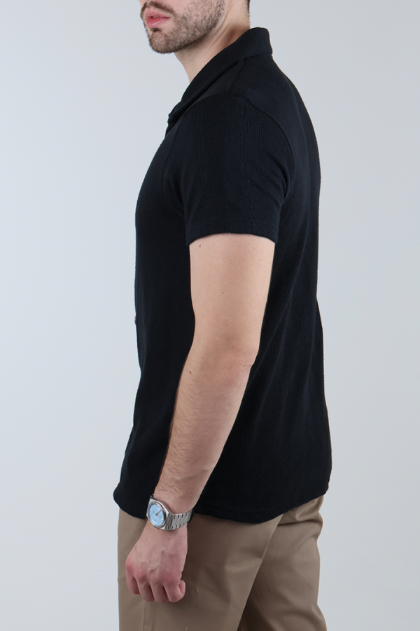 Camisa Negra De Punto Hombre Manga Corta Estilo Casual Cómoda